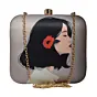 Women Short Hair Girl With Flower Printed Clutch