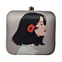 Women Short Hair Girl With Flower Printed Clutch