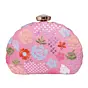 Woman Pink Floral Sequins Embroidered Fabric Clutch