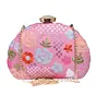 Woman Pink Floral Sequins Embroidered Fabric Clutch