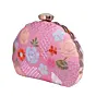 Woman Pink Floral Sequins Embroidered Fabric Clutch