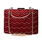 Women Red Zigzag Pattern Embroidery Party Clutch