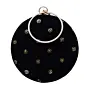Woman Black Sequins Embroidery Fabric Round Clutch