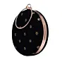 Woman Black Sequins Embroidery Fabric Round Clutch