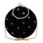 Woman Black Sequins Embroidery Fabric Round Clutch
