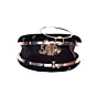 Woman Black Sequins Embroidery Fabric Round Clutch