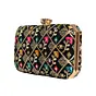 Women Black Sequins Floral Embroidery Party Clutch