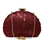 Women Maroon Sequins Embroidery Half Moon Clutch