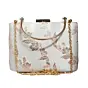 Women White And Golden Floral Brocade Party Clutch