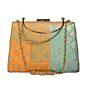 Women Yellow Multipattern Brocade Fabric Clutch