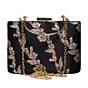 Women Black And Golden Floral Brocade Party Clutch