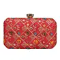 Woman Red Sequins Floral Embroidery Party Clutch