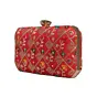 Woman Red Sequins Floral Embroidery Party Clutch