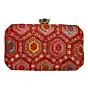 Women Red Rectangle Sequins Embroidery Clutch