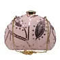 Women Pink Leaf Pattern Sequins Embroidery Clutch