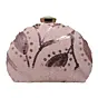 Women Pink Leaf Pattern Sequins Embroidery Clutch