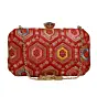 Women Red Rectangle Sequins Embroidery Clutch