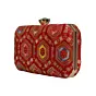 Women Red Rectangle Sequins Embroidery Clutch