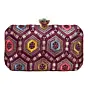 Women Wine Rectangle Sequins Embroidery Clutch