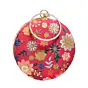 Woman Red Floral Embroidery Round Clutch