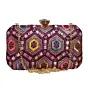 Women Wine Rectangle Sequins Embroidery Clutch
