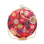 Woman Red Floral Embroidery Round Clutch
