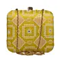 Woman Yellow And White Thread Embroidery Clutch