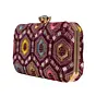 Women Wine Rectangle Sequins Embroidery Clutch