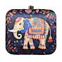 Women Black Elephant Printed Clutch