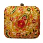 Women Yellow Multicolor Threadwork Embroidery Clutch