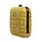 Woman Yellow And White Thread Embroidery Clutch