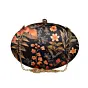 Woman Orange Floral And Leaves Printed Oval Clutch
