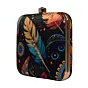 Women Black Based Feather Printed Clutch