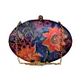Woman Blue Batik Print Oval Clutch