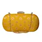 Women Yellow Brocade Fabric Party Clutch