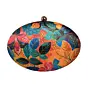 Woman Multicolor Batik Leaves Printed Oval Clutch