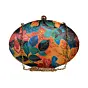 Woman Multicolor Batik Leaves Printed Oval Clutch