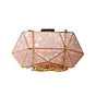 Women Peach Acrylic MOP Cutout Hexagon Metal Clutch