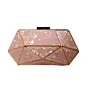 Women Peach Acrylic MOP Cutout Hexagon Metal Clutch