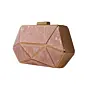 Women Peach Acrylic MOP Cutout Hexagon Metal Clutch
