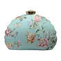 Women Turquoise Floral Printed Zari Embroidery Clutch