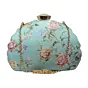 Women Turquoise Floral Printed Zari Embroidery Clutch