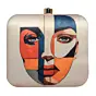 Woman Abstract Art Portrait Printed Clutch