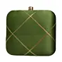Woman Olive Green And Golden Checks Embroidery Clutch