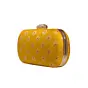 Women Yellow Brocade Fabric Party Clutch