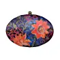 Woman Blue Batik Print Oval Clutch