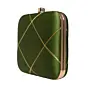 Woman Olive Green And Golden Checks Embroidery Clutch