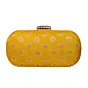 Women Yellow Brocade Fabric Party Clutch