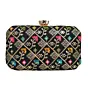 Women Black Sequins Floral Embroidery Party Clutch
