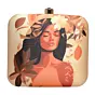 Beige Floral Women Portrait Printed Clutch